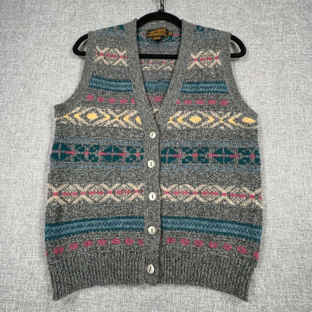 Vintage Eddie Bauer Cardigan Vest Women XSP Oversized Wool Blend Metal Buttons